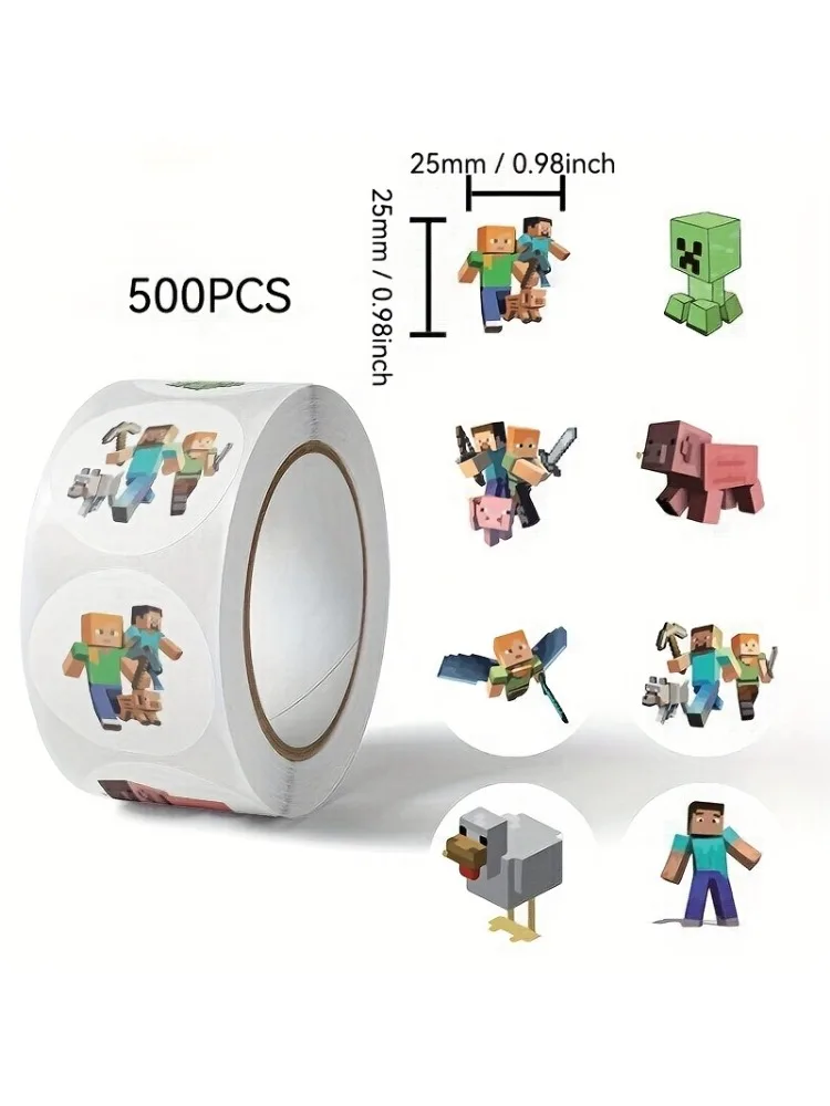 500 pieces of Blo based game sticker roll - Cartoon Cute Minecraft tape, sticker creative ins, decorative sealing stickers