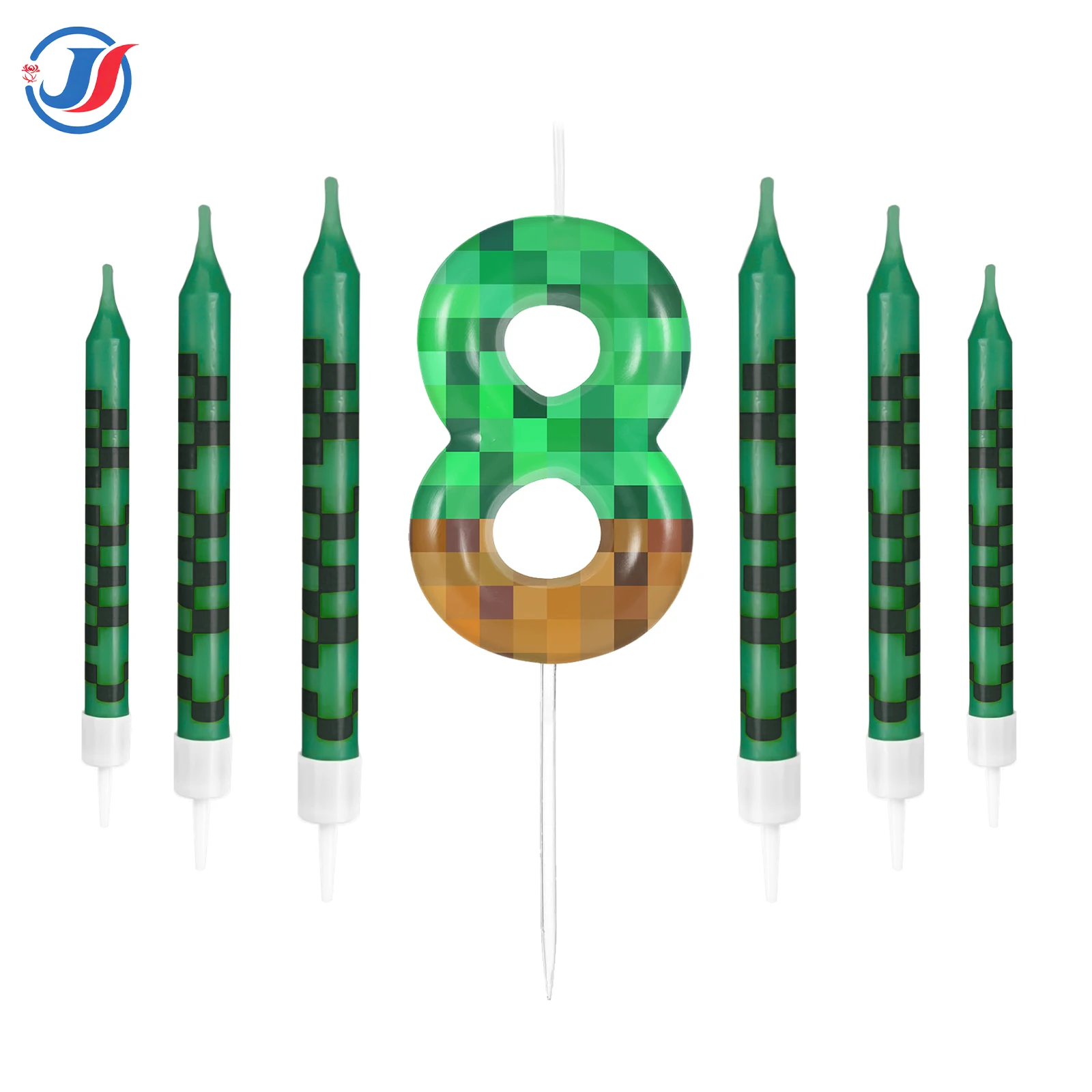 7Pcs Pixel Miner Birthday Cake Candles Topper for Pixel Theme Party Anniversary Party Video Game Party Supplies for Boys Girls