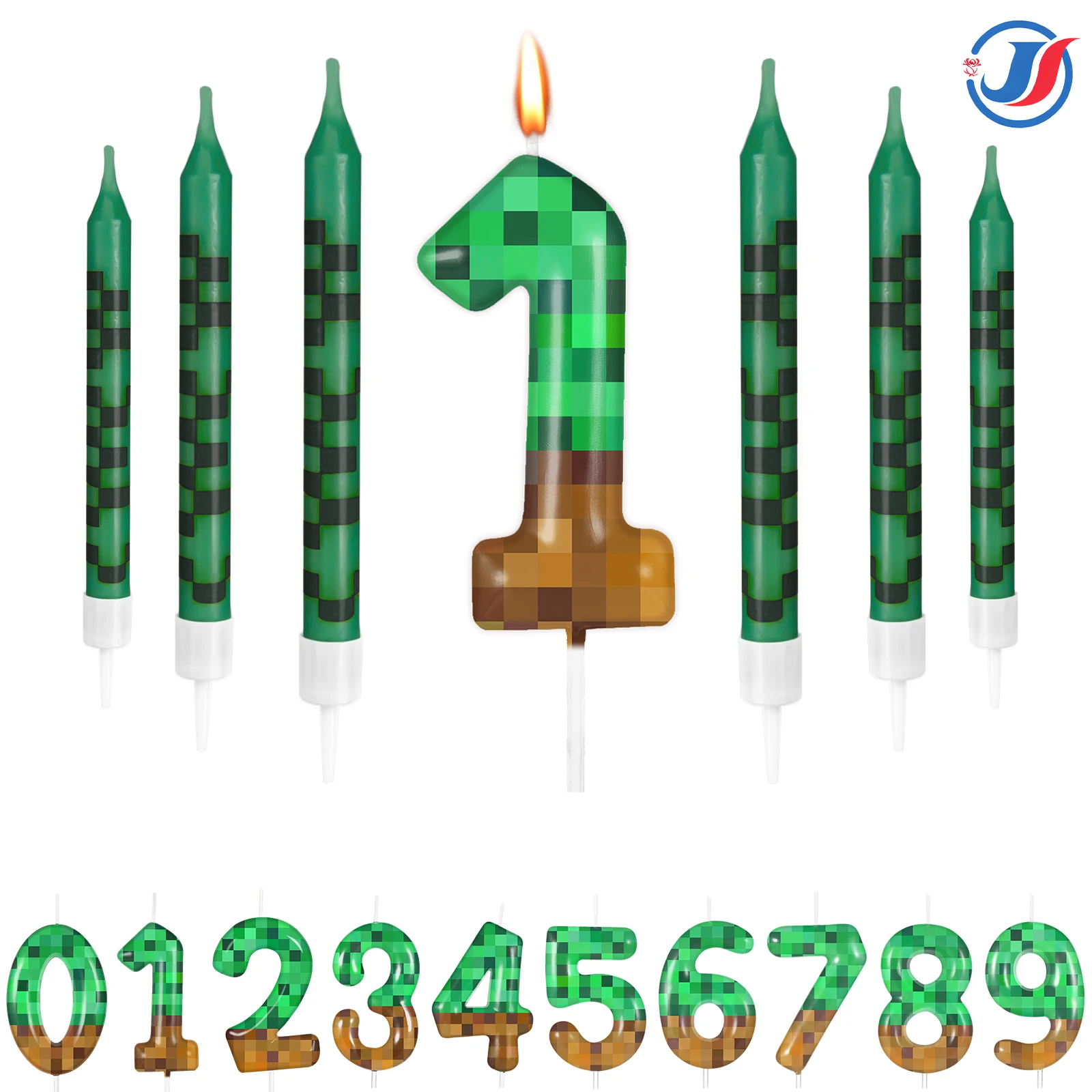 7Pcs Pixel Miner Birthday Cake Candles Topper for Pixel Theme Party Anniversary Party Video Game Party Supplies for Boys Girls