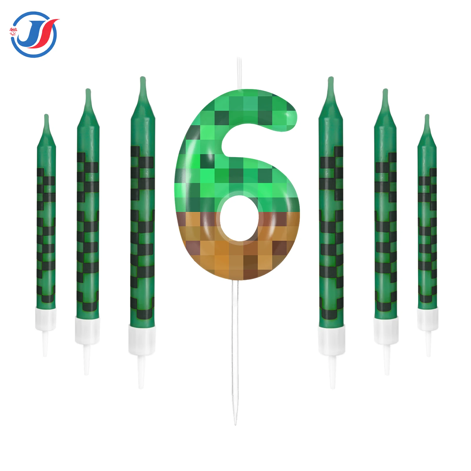 7Pcs Pixel Miner Birthday Cake Candles Topper for Pixel Theme Party Anniversary Party Video Game Party Supplies for Boys Girls