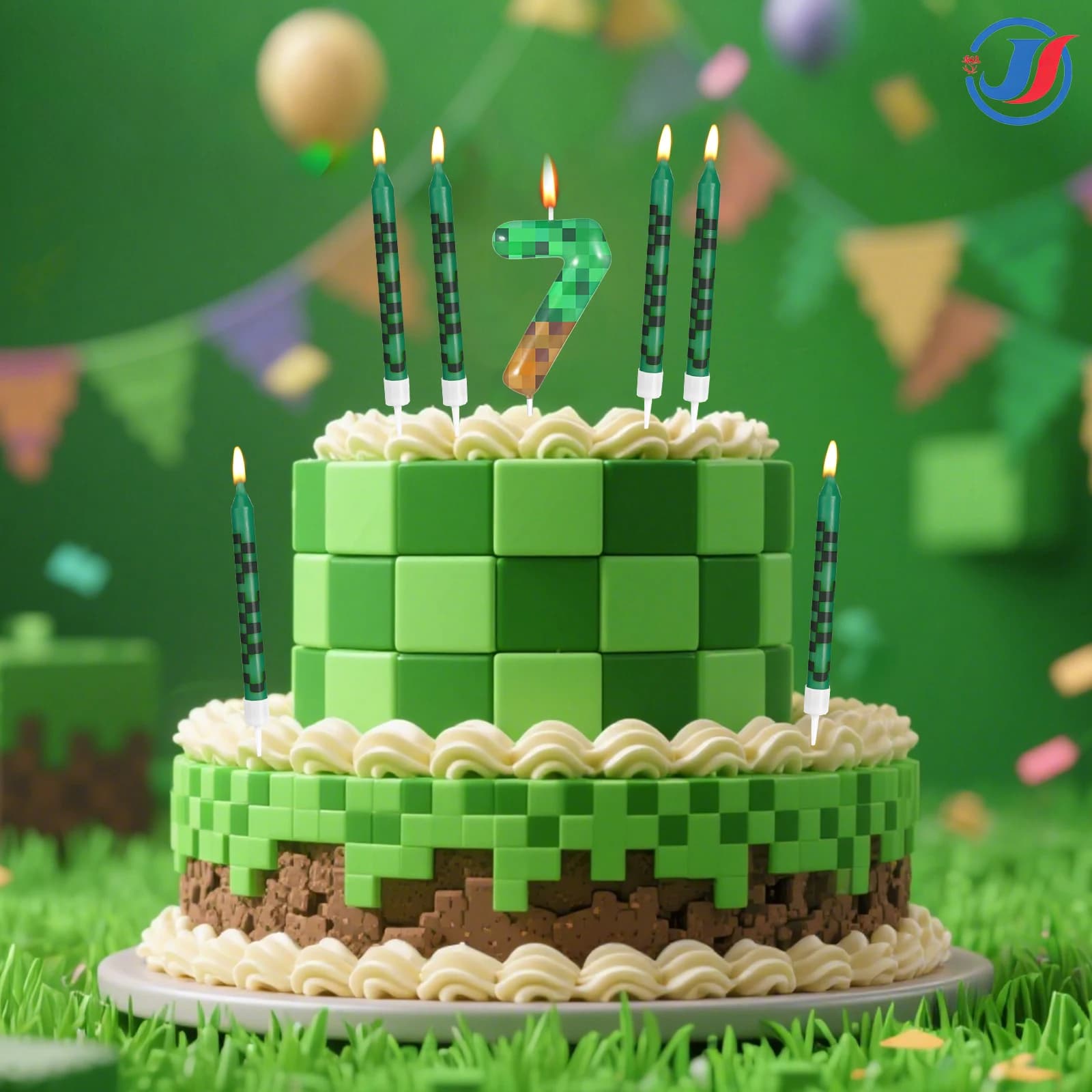 7Pcs Pixel Miner Birthday Cake Candles Topper for Pixel Theme Party Anniversary Party Video Game Party Supplies for Boys Girls