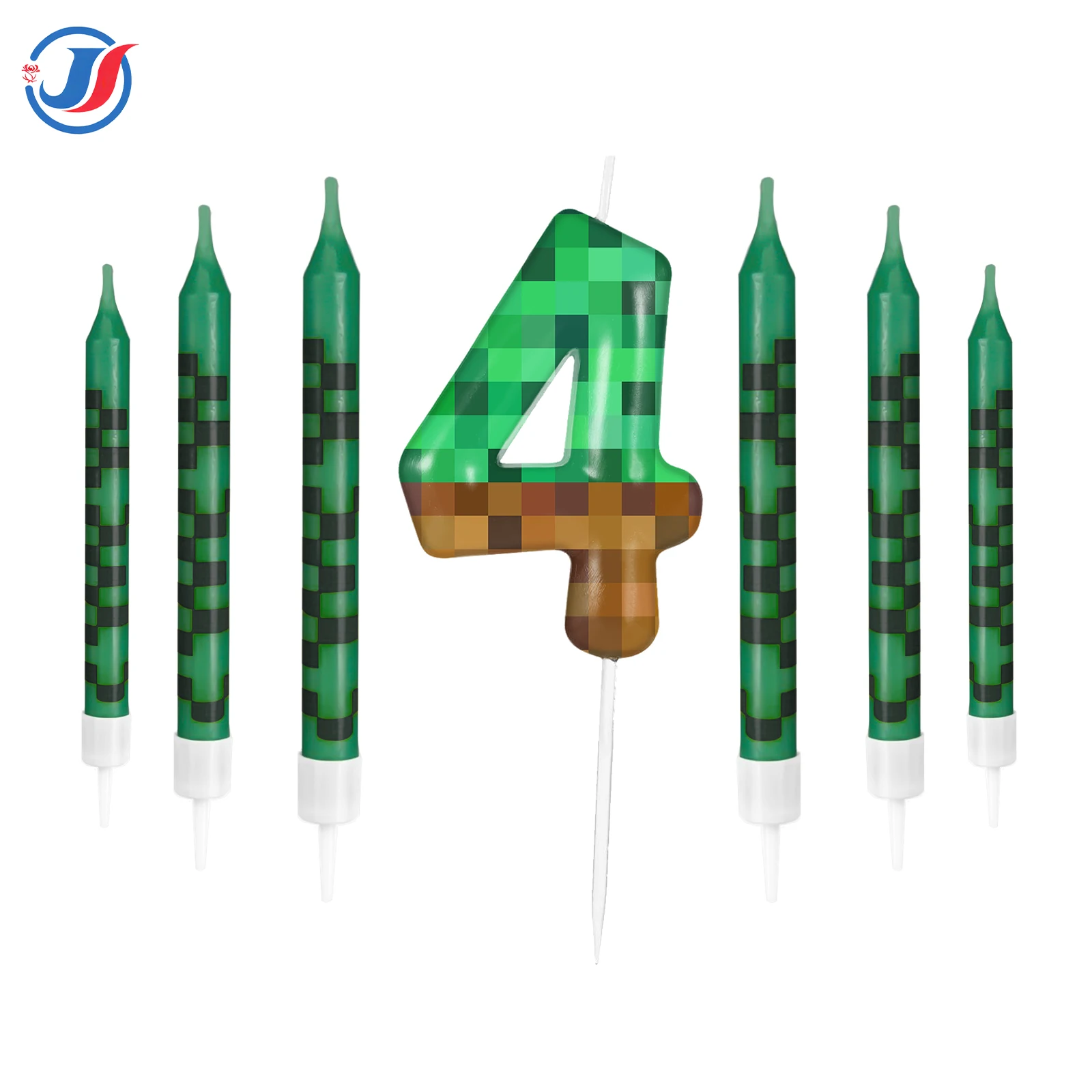 7Pcs Pixel Miner Birthday Cake Candles Topper for Pixel Theme Party Anniversary Party Video Game Party Supplies for Boys Girls